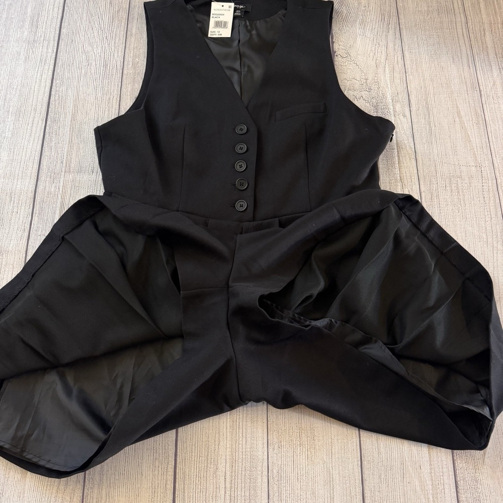 Nasty Gal Black Sleeveless Pleated Hem Mini Romper Playsuit Size 12 Summer Black - Picture 6 of 9